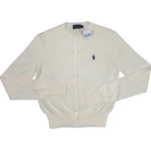 NEW Polo Ralph Lauren Cardigan Style Sweater XS S M L XL Creme  Blue Polo Player